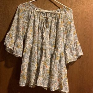 Blu Pepper silky semi sheer print top